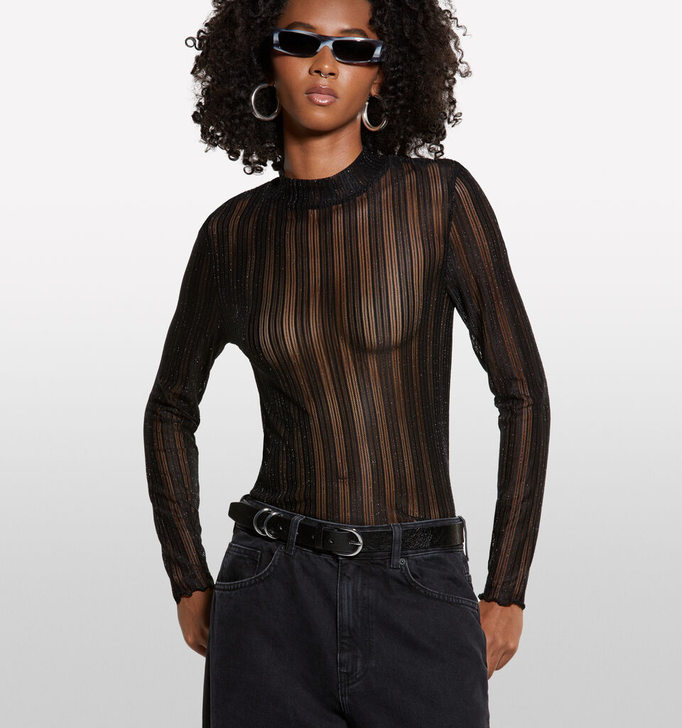 Black sheer t-shirt - women's long sleeve t-shirts - Black | Sisley image number 3